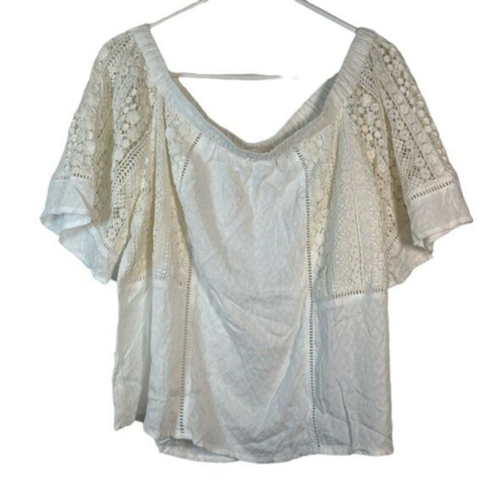 Womens Lovestitch Peasant Crochet Cream Blouse Off Shoulder Size Large EUC #1455